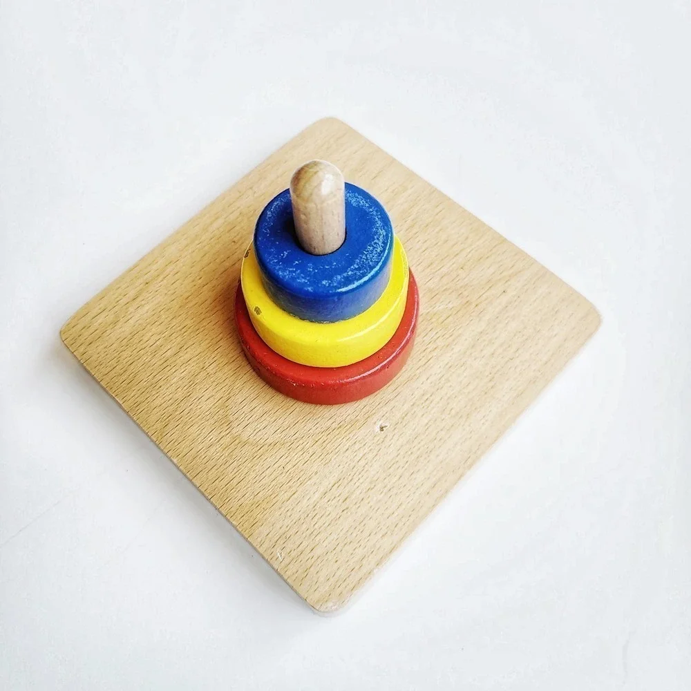 Custom Montessori Wooden Ring Stacker with Haba Rings